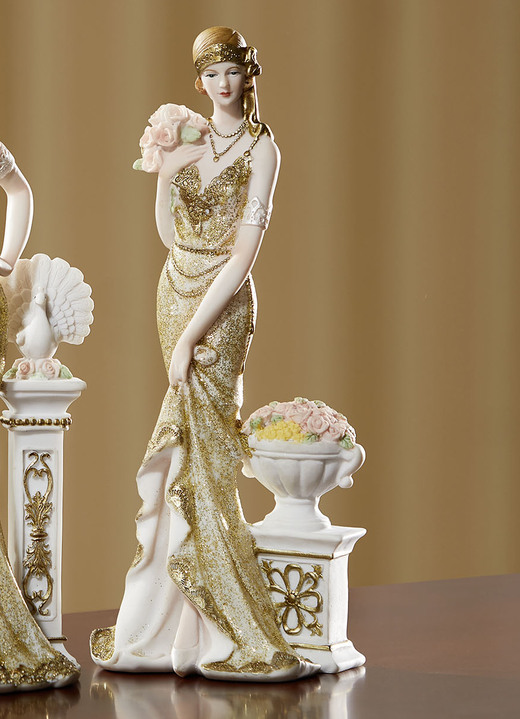 Figuren - Deko-Figuren, jedes Stück ein Unikat, in Farbe CREME-GOLD, in Ausführung Dame mit Blumenbouquet Ansicht 1