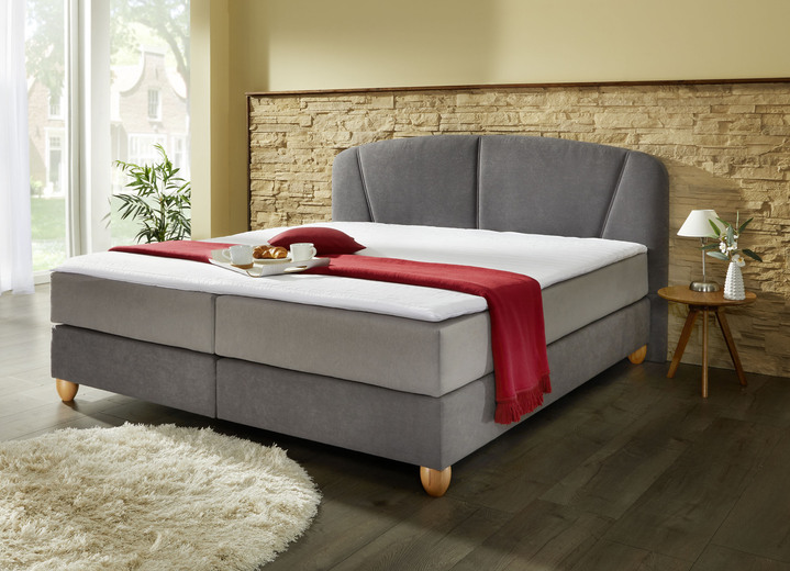 - Hochwertiges Boxspringbett mit Topper, in Farbe ANTHRAZIT-HELLGRAU, in Ausführung mit 7-Zonen-Tonnentaschenfederkernmaratze (bis ca. 100 kg Körpergewicht)