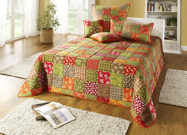 Tagesdecken - Tagesdecke und Kissenbezüge in Patchwork-Optik Ansicht 8 Tagesdecken - Tagesdecke und Kissenbezüge in Patchwork-Optik, in Größe 873 (für Einzelbett, 140x210 cm) bis 926 (Kissenbezug, 80x 80 cm), in Farbe ROT-GRÜN Ansicht 8