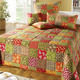 Tagesdecken - Tagesdecke und Kissenbezüge in Patchwork-Optik – Farbe ORANGE-GRÜN – Ansicht 1 Tagesdecken - Tagesdecke und Kissenbezüge in Patchwork-Optik, in Größe 873 (für Einzelbett, 140x210 cm) bis 926 (Kissenbezug, 80x 80 cm), in Farbe ROT-GRÜN – Farbe ORANGE-GRÜN – Ansicht 1