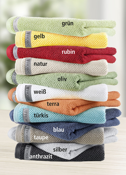 Frottier Handtücher - Flauschig weiche Frottier-Serie aus dem Hause Ross, in Größe 200 (2 Handtücher, 50/100 cm) bis 204 (1 Duschtuch, 70/140 cm), in Farbe OLIV Ansicht 1