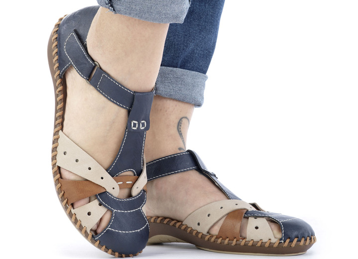 Sandaletten & Pantoletten - Rieker, leichte Damen-Sandalen, Weite G, mit Klettverschluss, in Größe 036 bis 042, in Farbe MARINE-BEIGE-COGNAC Ansicht 3