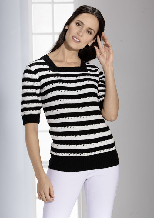Kurzarm - Pulli in Ringeldessin, in Größe 036 bis 052, in Farbe MARINE-WEISS Ansicht 1