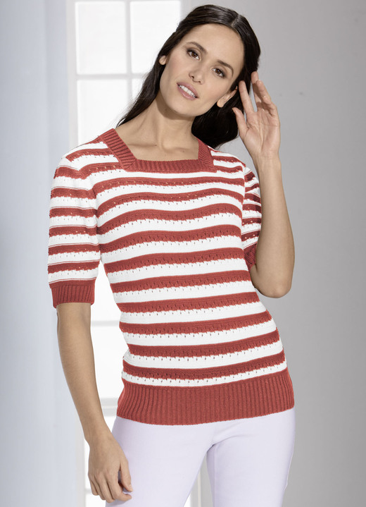 Damenmode - Pulli in Ringeldessin Damenmode - Pulli in Ringeldessin, in Größe 036 bis 052, in Farbe TERRA-WEISS