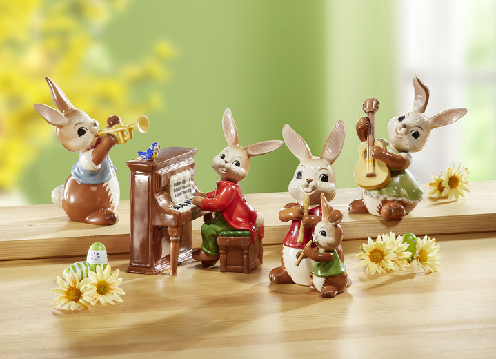 - Musizierende Hasen aus Feinsteingut, in Farbe BUNT, in Ausführung Hase mit Trompete Ansicht 2