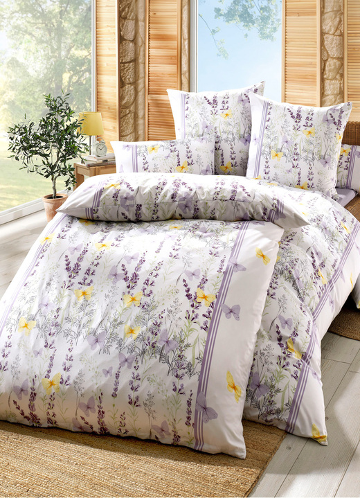 Bettwäschegarnituren - Bettwäsche-Garnitur mit farbenfroher Lavendelwiese, in Größe 112 (80/80 cm + 135/200 cm) bis 912 (10-teiliges Sparset), in Farbe LILA Ansicht 2