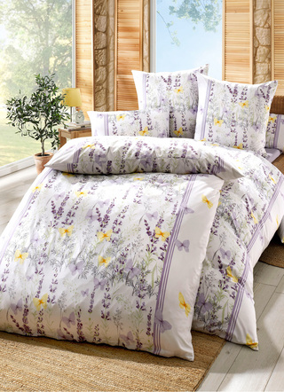 Bettwäschegarnituren - Bettwäsche-Garnitur mit farbenfroher Lavendelwiese, in Größe 112 (80/80 cm + 135/200 cm) bis 912 (10-teiliges Sparset), in Farbe LILA
