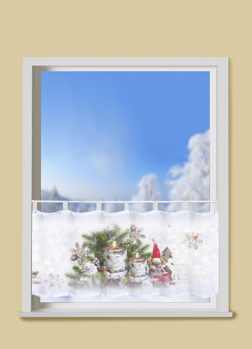 Fensterdekorationen - Kurzstore mit Wichtel-Motiv, in Farbe WEISS Ansicht 1