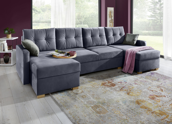 Polsterecken - Gemütliche Wohnlandschaft mit Bettfunktion und 3 Bettkästen, in Farbe ANTHRAZIT Ansicht 1