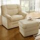 Polstergruppen - Polstermöbel mit Bezug aus echtem Leder, in Farbe CREME, in Ausführung Hocker
