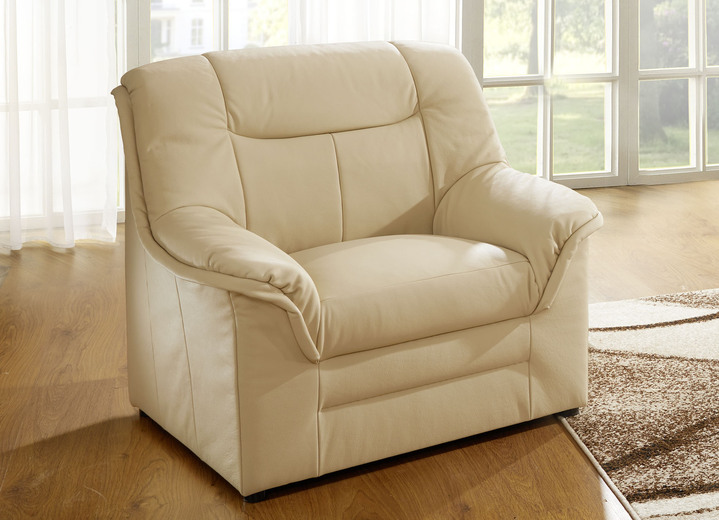 Polstergruppen - Polstermöbel mit Bezug aus echtem Leder, in Farbe CREME, in Ausführung Hocker Ansicht 9