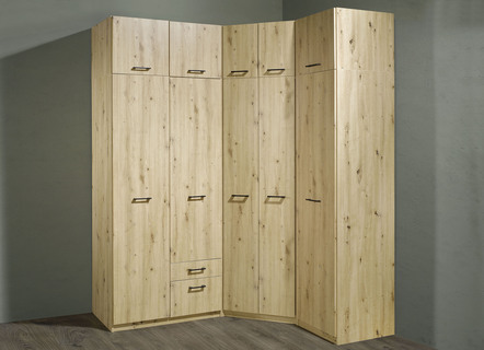 Schlafzimmerschränke - Geräumige Drehtürenschränke aus deutscher Herstellung, in Farbe ARTISAN EICHE, in Ausführung Eck-Kleiderschrank, 2-türig – Farbe ARTISAN EICHE – Ansicht 