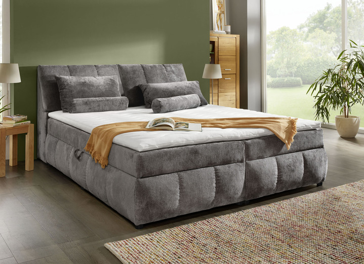 Boxspringbetten - Boxspringbett mit Stauraum im Kopfteil und Bettkasten, in Farbe GRAFIT Ansicht 1