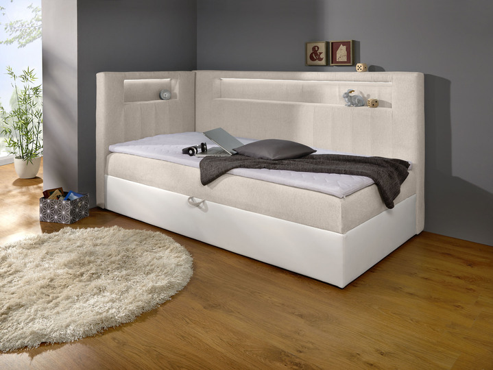 Boxspringbetten - Boxspringbett mit integrierter LED-Beleuchtung, in Farbe WEISS-SILBER, in Ausführung Mit Kopfteil Ansicht 3