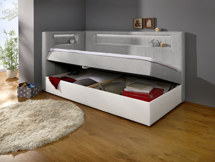 Boxspringbetten - Boxspringbett mit integrierter LED-Beleuchtung, in Farbe WEISS-SILBER, in Ausführung Mit Kopfteil Ansicht 1