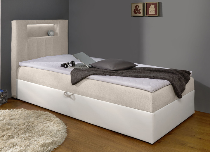 Boxspringbetten - Boxspringbett mit integrierter LED-Beleuchtung, in Farbe WEISS-SILBER, in Ausführung Mit Kopfteil Ansicht 4
