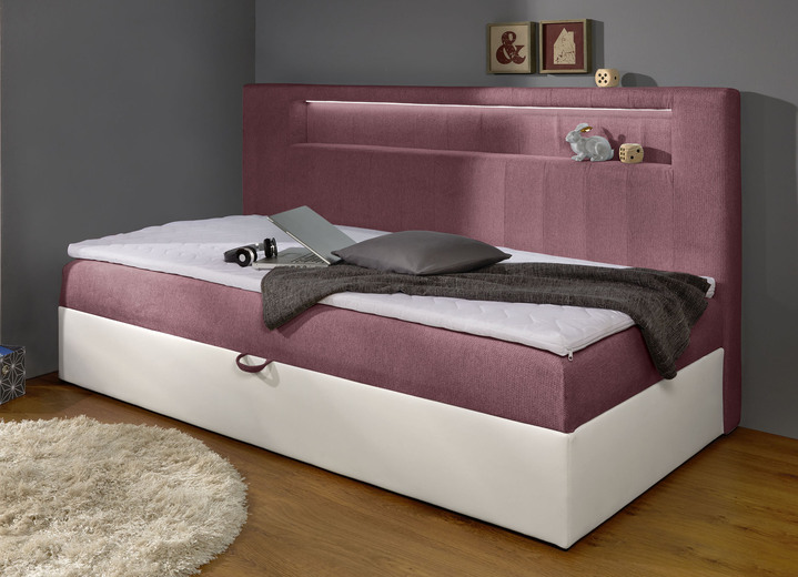 Boxspringbetten - Boxspringbett mit integrierter LED-Beleuchtung, in Farbe WEISS-SILBER, in Ausführung Mit Kopfteil Ansicht 7