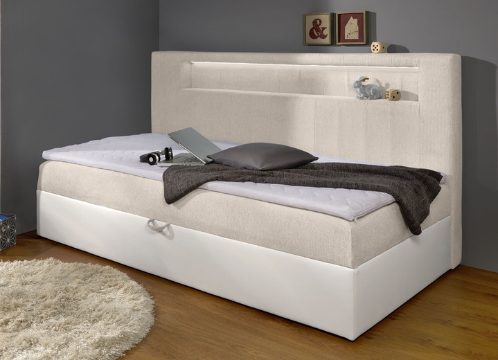Boxspringbetten - Boxspringbett mit integrierter LED-Beleuchtung, in Farbe WEISS-SILBER, in Ausführung Mit Kopfteil Ansicht 5