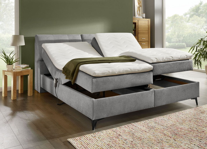 - Exquisites Boxspringbett mit elektronischer Kopf- und Fußteil-Verstellung, in Farbe HELLGRAU