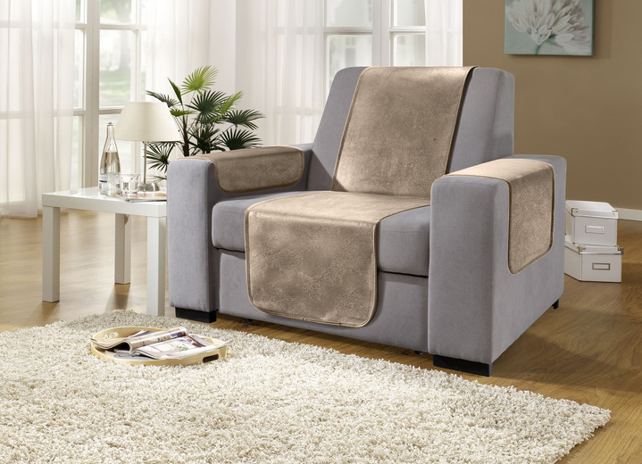 Sessel- & Sofaüberwürfe - Sessel- und Sofaschoner mit Anti-Rutsch-Beschichtung, in Größe 101 (Sesselschoner, 50x150 cm) bis 865 (2 Armlehnenschoner, 50x 70 cm), in Farbe TAUPE Ansicht 1