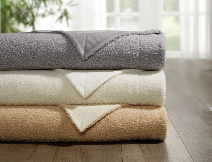 Decken - Decken und Kissen mit flauschig weicher Teddy-Vorderseite, in Größe 205 (Wohndecke, 130x170 cm) bis 905 (Kissenbezug, 48x 48 cm), in Farbe CREME Ansicht 3