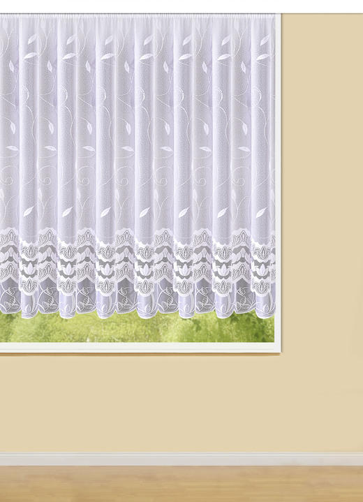 Klassisch - Leichter Blumenfenster-Store, in Größe 136 (100x300 cm) bis 174 (160x600 cm), in Farbe WEISS Ansicht 1