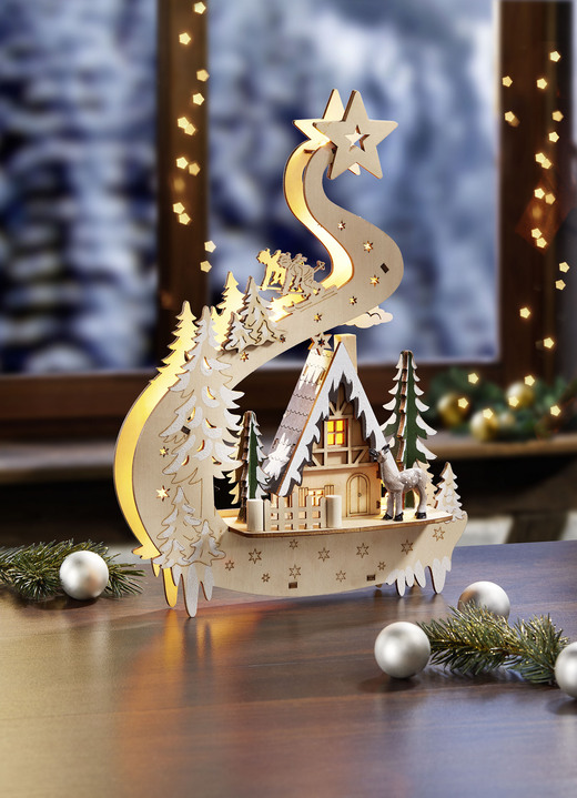 Weihnachtliche Dekorationen - Beleuchtete Holzdekoration, in Farbe NATUR-BRAUN