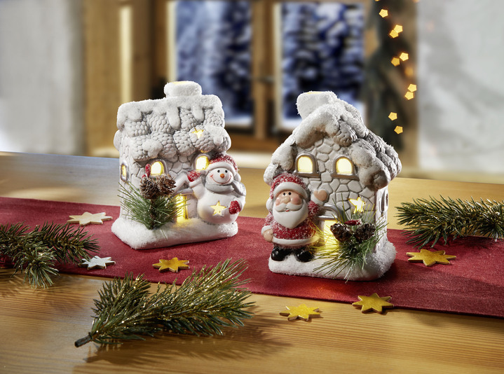 Weihnachtliche Dekorationen - Beleuchtete Häuschen, 2er-Set, in Farbe WEISS-ROT-GRÜN