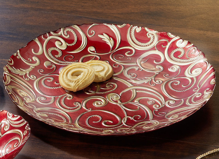 Weihnachtliche Dekorationen - Teller und Schalen aus Glas mit goldfarbenen Relief Ansicht 6 Weihnachtliche Dekorationen - Teller und Schalen aus Glas mit goldfarbenen Relief, in Farbe ROT, in Ausführung Schale Ansicht 6