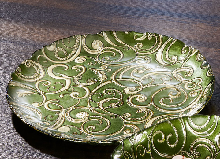 Weihnachtliche Dekorationen - Teller und Schalen aus Glas mit goldfarbenen Relief Ansicht 4 Weihnachtliche Dekorationen - Teller und Schalen aus Glas mit goldfarbenen Relief, in Farbe ROT, in Ausführung Schale Ansicht 4