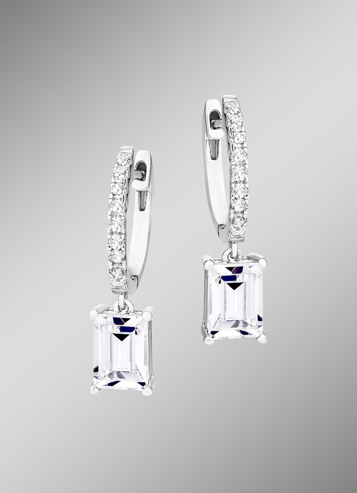 Ohrschmuck - Klappcreolen aus Silber 925/- fein mit synth. Zirkonia, in Farbe  Ansicht 1