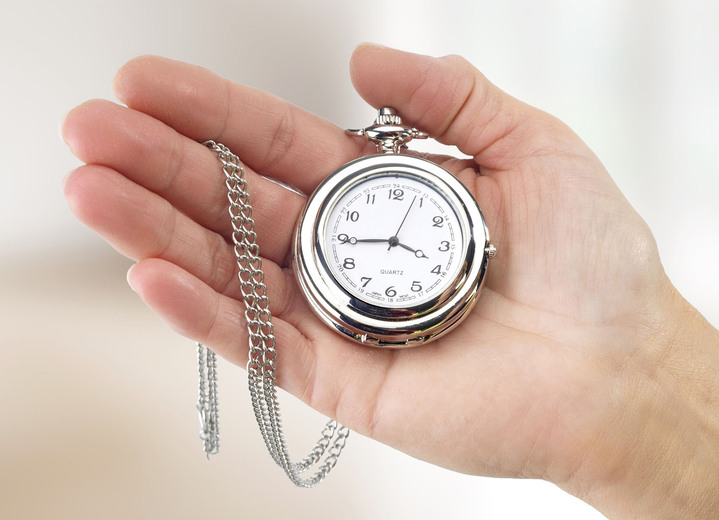 Praktische Hilfsmittel - Echte Taschenuhr mit praktischer Pillendose, in Farbe SILBER Ansicht 1