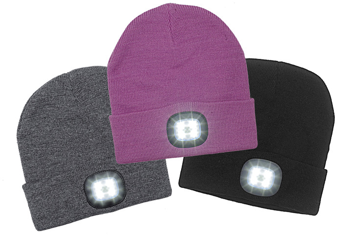 Thermokleidung - Modische Mütze mit integrierter, herausnehmbarer LED-Lampe, in Farbe SCHWARZ Ansicht 2