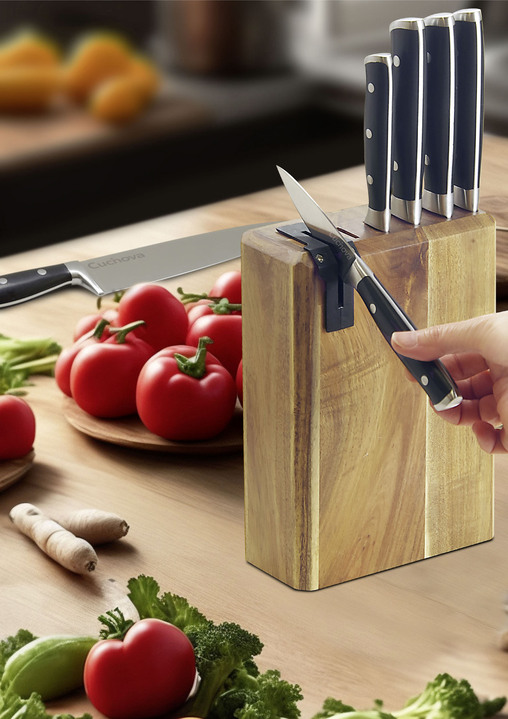 Küchenhelfer - Messerblock aus hochwertigem Akazienholz, in Farbe BRAUN-SCHWARZ Ansicht 1