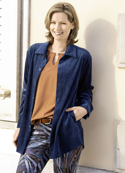 Damenmode - Blusenjacke mit Hemdkragen, in Größe 036 bis 054, in Farbe MARINE