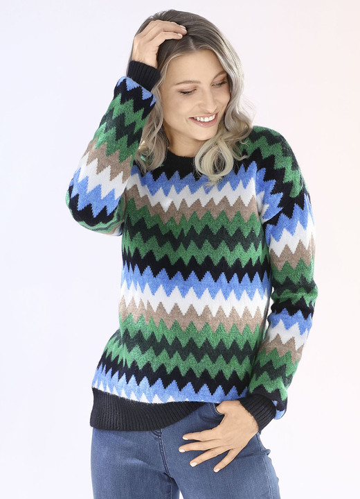 Langarm - Pullover in Jacquard-Dessin, in Größe L(44/46) bis XS(32/34), in Farbe MARINE-MULTICOLOR Ansicht 1