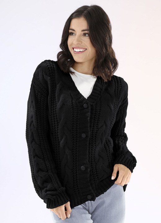 Basics - Strickjacke in Grobstrick, in Größe L(44/46) bis XS(32/34), in Farbe SCHWARZ Ansicht 1