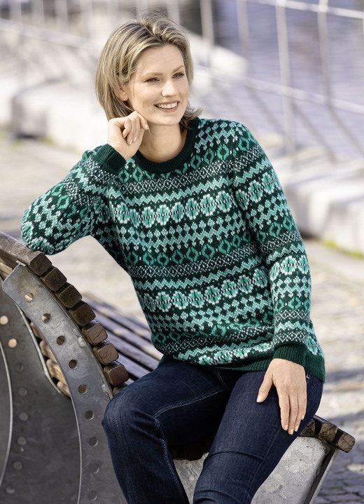 Langarm - Pullover in flauschiger Qualität Langarm - Pullover in flauschiger Qualität, in Größe L(44/46) bis XS(32/34), in Farbe PETROL-MALACHIT-WEISS
