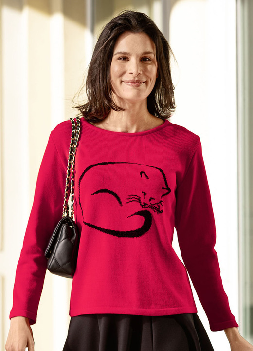 Langarm - Pullover in Garnmix Langarm - Pullover in Garnmix, in Größe 036 bis 052, in Farbe ROT-SCHWARZ