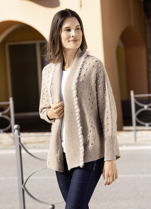 Basics - Strickjacke in leichter Fledermausform, in Größe L(44/46) bis XXL(52/54), in Farbe SAND MELIERT