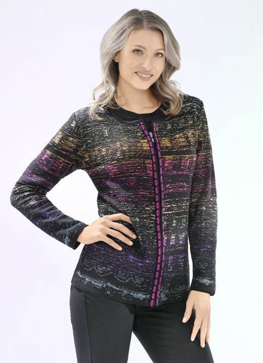 Strickjacken - Strickjacke in Jacquard-Dessin Strickjacken - Strickjacke in Jacquard-Dessin, in Größe 038 bis 054, in Farbe SCHWARZ-MULTICOLOR