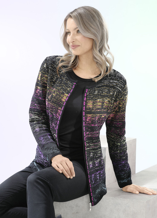 Strickjacken - Strickjacke in Jacquard-Dessin Ansicht 2 Strickjacken - Strickjacke in Jacquard-Dessin, in Größe 038 bis 054, in Farbe SCHWARZ-MULTICOLOR Ansicht 2