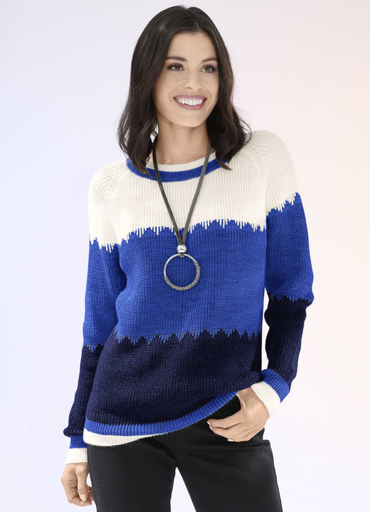 Langarm - Pullover in Perlfang, in Größe 036 bis 052, in Farbe MARINE-ROYALBLAU-ECRU Ansicht 1