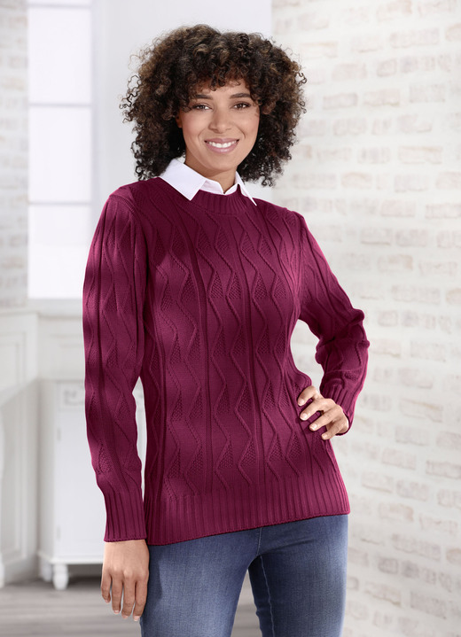 Basics - Pullover in Strukturmix, in Größe 036 bis 052, in Farbe WEINROT Ansicht 1