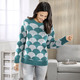 Langarm - Pullover in flauschigem Jacquard-Dessin, in Größe 036 bis 050, in Farbe GRAU MELIERT-PETROL – Farbe GRAU MELIERT-PETROL – Ansicht 2