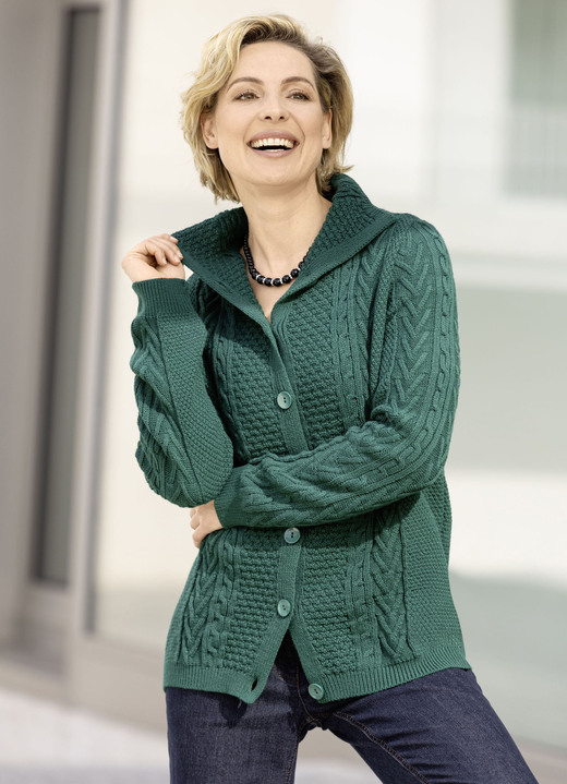 - Strickjacke in Strukturmix, in Größe 038 bis 052, in Farbe DUNKELGRÜN
