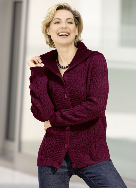 Damenmode - Strickjacke in Strukturmix, in Größe 038 bis 052, in Farbe BORDEAUX Ansicht 1