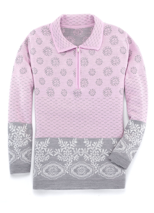 Langarm - Pullover in Jacquard-Dessin, in Größe 036 bis 052, in Farbe MINT-GRAU MELIERT Ansicht 3