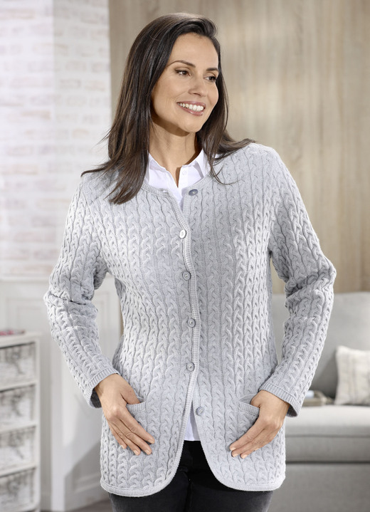 Basics - Strickjacke mit Schurwolle Ansicht 2 Basics - Strickjacke mit Schurwolle, in Größe 038 bis 054, in Farbe GRAU Ansicht 2