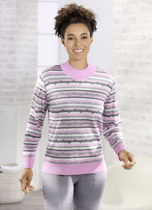 Langarm - Pullover in Feinstrick, in Größe 038 bis 054, in Farbe ROSÉ-GRAU-ECRU Ansicht 2